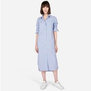 Everlane Midi Cotton Shirt Dress Button Down Blue White Stripes, Sz 4